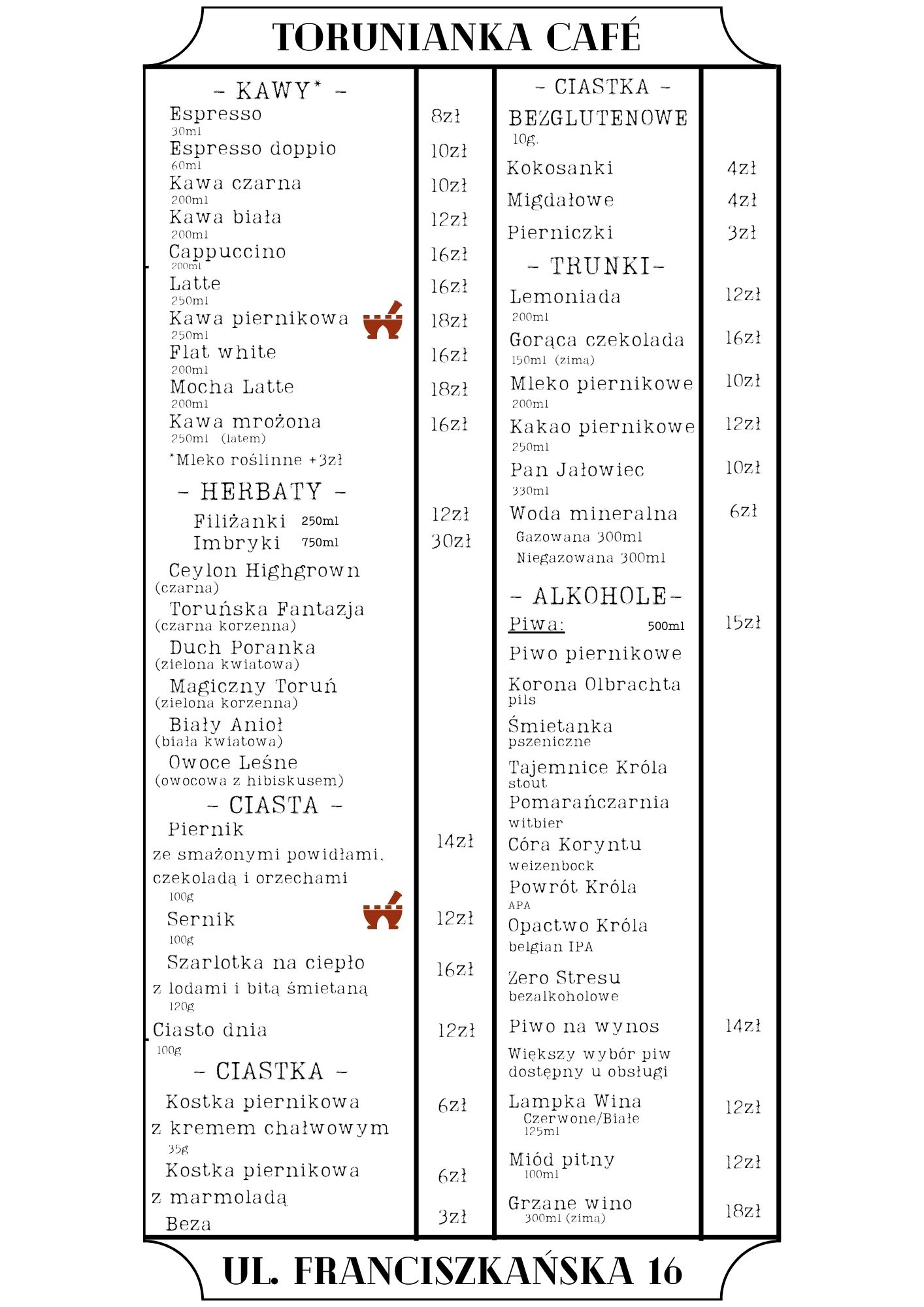 cennik torunianka cafe